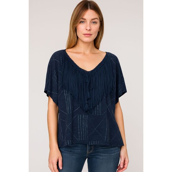 Ralph Lauren Denim & Supply Fringe Boho Top Blue Geometric Cotton Women’s M - Picture 1 of 7
